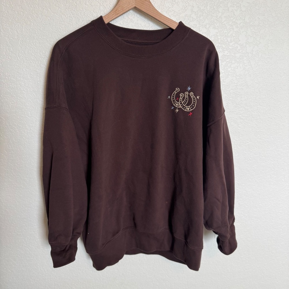 Western Cowgirl Abercrombie Embroidered Crewneck Large Brown